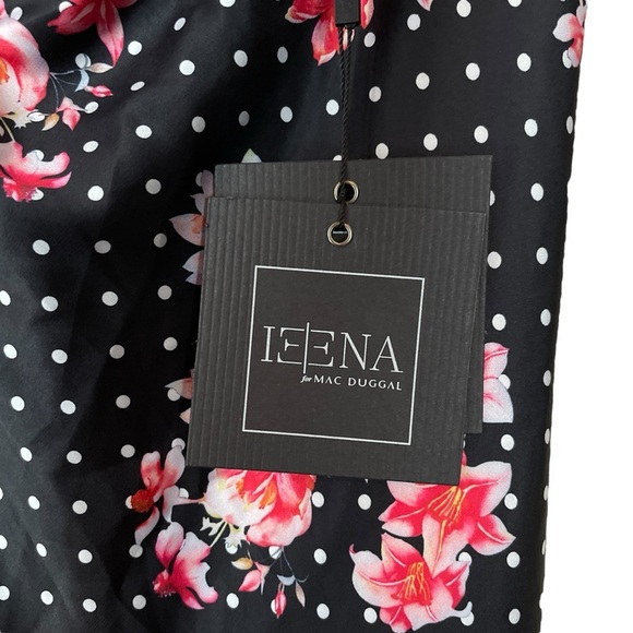 New Ieena Mac Duggal Floral Dot Drape Neck Back Slip Dress Black Pink Size 2 - Picture 5 of 8
